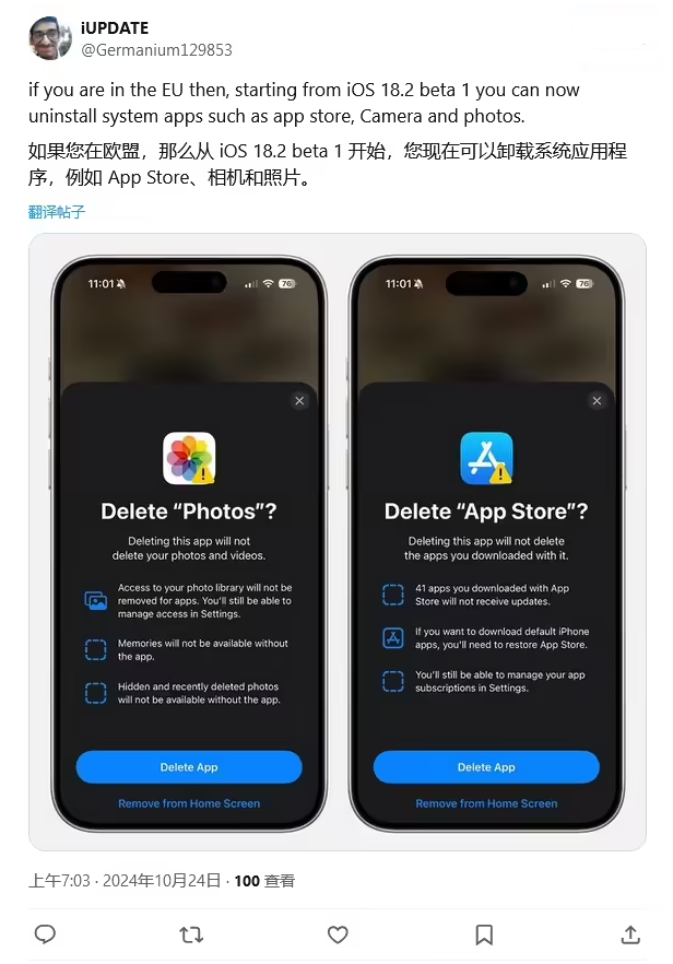 万江街道苹果手机维修分享iOS 18.2 支持删除 App Store 应用商店 