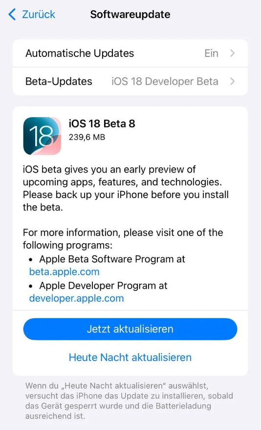 万江街道苹果手机维修分享苹果 iOS / iPadOS 18 开发者预览版 Beta 8 发布 